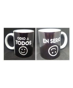 Taza Cerámica Odio A Todos En Serio Caras Desayuno Regalo