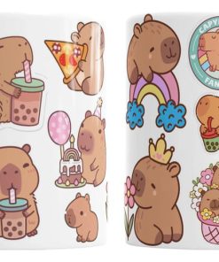Taza Capibara De Cerámica Carpincho Stickers Divertida