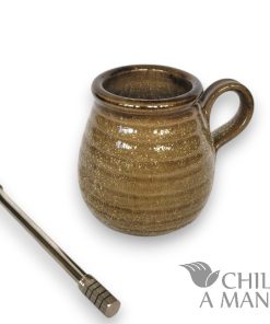 Mate de ceramica gres con oreja – textura panal color ocre