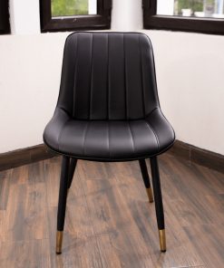 Silla de cuero negro PU para comedor con pata de metal negro